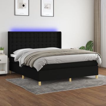vidaXL Lova su spyruoklėmis/čiužiniu/LED, juoda, 160x200 cm, audinys