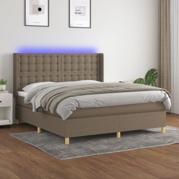 vidaXL Lova su spyruoklėmis/čiužiniu/LED, taupe, 160x200 cm, audinys