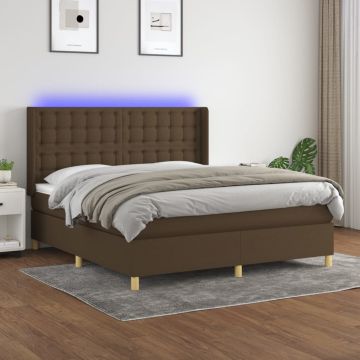 vidaXL Lova su spyruoklėmis/čiužiniu/LED, ruda, 180x200 cm, audinys