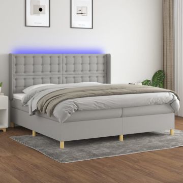 vidaXL Lova su spyruoklėmis/čiužiniu/LED, pilka, 200x200 cm, audinys