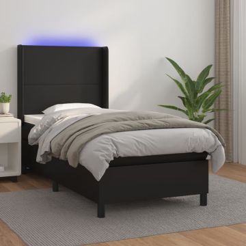 vidaXL Lova su spyruoklėmis/čiužiniu/LED, juoda, 90x200cm dirbtinė oda