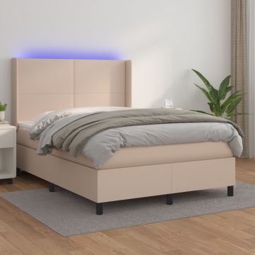 vidaXL Lova su spyruoklėmis/čiužiniu/LED, kapučino, 140x190cm dirbtinė