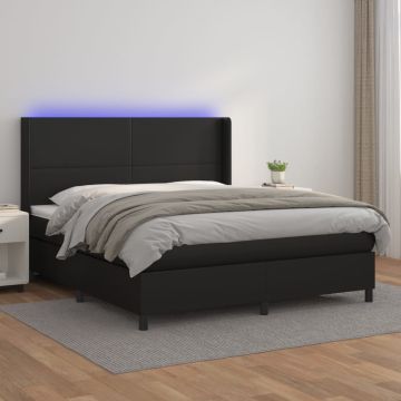 vidaXL Lova su spyruoklėmis/čiužiniu/LED, juoda 160x200cm dirbtinė oda