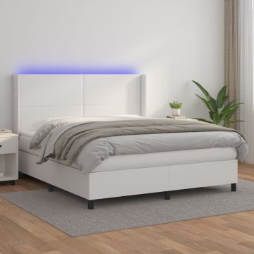 vidaXL Lova su spyruoklėmis/čiužiniu/LED, balta 160x200cm dirbtinė oda