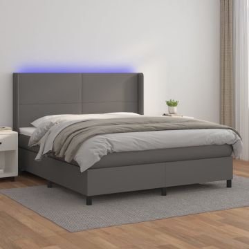 vidaXL Lova su spyruoklėmis/čiužiniu/LED, pilka 160x200cm dirbtinė oda