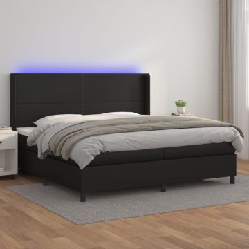 vidaXL Lova su spyruoklėmis/čiužiniu/LED, juoda 200x200cm dirbtinė oda