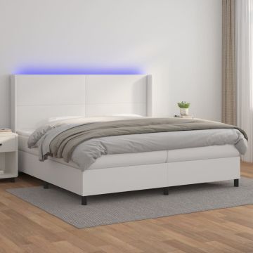 vidaXL Lova su spyruoklėmis/čiužiniu/LED, balta 200x200cm dirbtinė oda