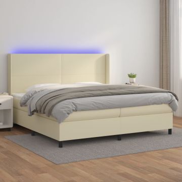 vidaXL Lova su spyruoklėmis ir čiužiniu/LED, kreminė, 200x200 cm