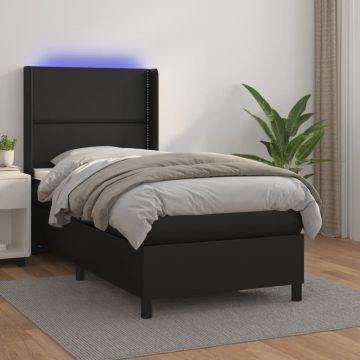 vidaXL Lova su spyruoklėmis/čiužiniu/LED, juoda, 90x190cm dirbtinė oda