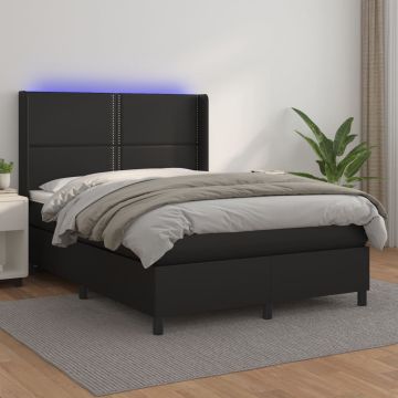vidaXL Lova su spyruoklėmis/čiužiniu/LED, juoda 140x200cm dirbtinė oda