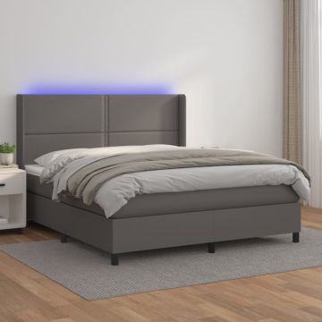 vidaXL Lova su spyruoklėmis/čiužiniu/LED, pilka 180x200cm dirbtinė oda