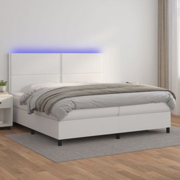 vidaXL Lova su spyruoklėmis/čiužiniu/LED, balta 200x200cm dirbtinė oda
