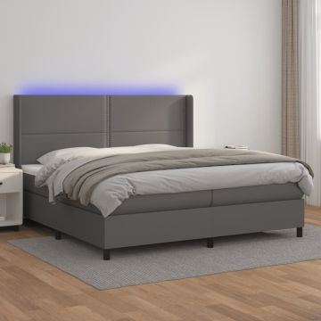 vidaXL Lova su spyruoklėmis/čiužiniu/LED, pilka 200x200cm dirbtinė oda