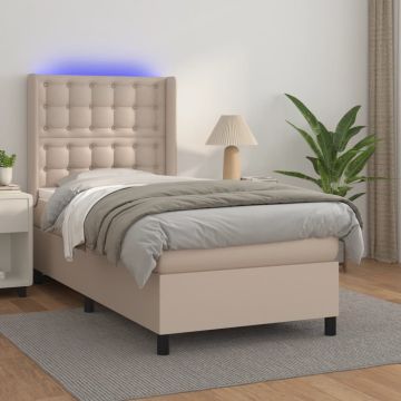 vidaXL Lova su spyruoklėmis/čiužiniu/LED, kapučino, 90x190 cm dirbtinė