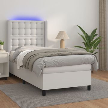 vidaXL Lova su spyruoklėmis/čiužiniu/LED, balta, 90x200cm dirbtinė oda