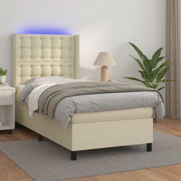 vidaXL Lova su spyruoklėmis ir čiužiniu/LED, kreminė, 100x200 cm