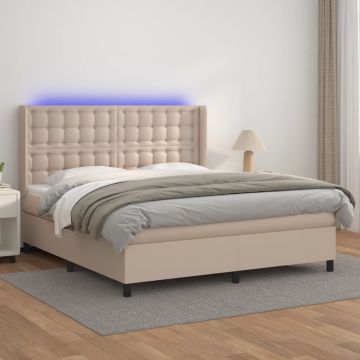 vidaXL Lova su spyruoklėmis/čiužiniu/LED, kapučino, 160x200cm dirbtinė