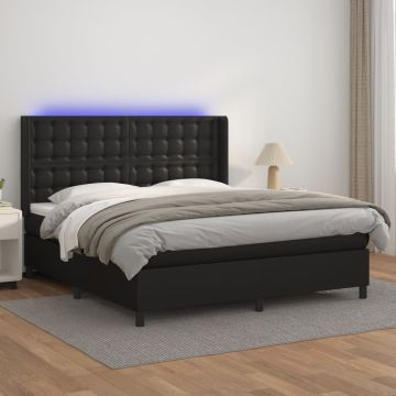 vidaXL Lova su spyruoklėmis/čiužiniu/LED, juoda 180x200cm dirbtinė oda