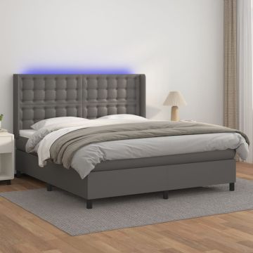 vidaXL Lova su spyruoklėmis/čiužiniu/LED, pilka 180x200cm dirbtinė oda