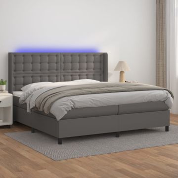 vidaXL Lova su spyruoklėmis/čiužiniu/LED, pilka 200x200cm dirbtinė oda