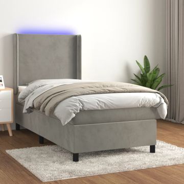 vidaXL Lova su spyruoklėmis/čiužiniu/LED, pilka, 80x200cm, aksomas