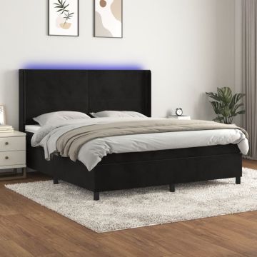 vidaXL Lova su spyruoklėmis/čiužiniu/LED, juoda, 160x200cm, aksomas