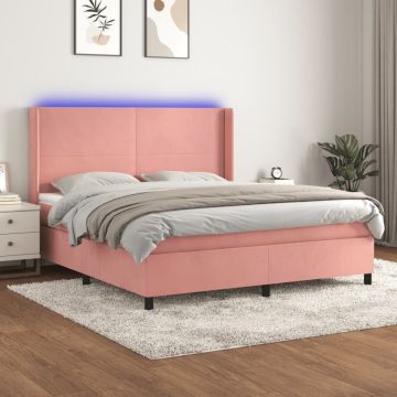vidaXL Lova su spyruoklėmis/čiužiniu/LED, rožinė, 160x200cm, aksomas