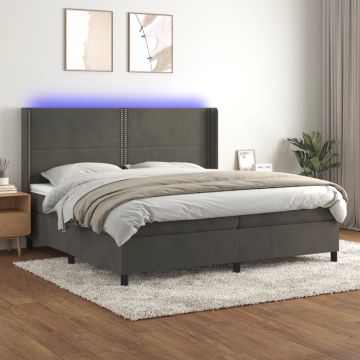 vidaXL Lova su spyruoklėmis/čiužiniu/LED, pilka, 200x200cm, aksomas