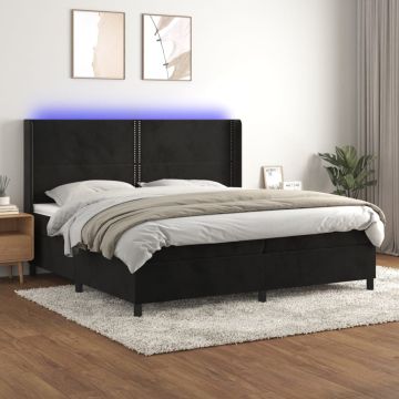 vidaXL Lova su spyruoklėmis/čiužiniu/LED, juoda, 200x200cm, aksomas