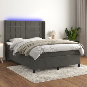 vidaXL Lova su spyruoklėmis/čiužiniu/LED, pilka, 140x200cm, aksomas