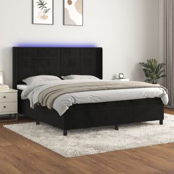 vidaXL Lova su spyruoklėmis/čiužiniu/LED, juoda, 160x200cm, aksomas