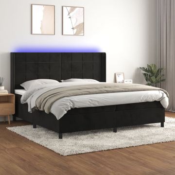 vidaXL Lova su spyruoklėmis/čiužiniu/LED, juoda, 200x200cm, aksomas