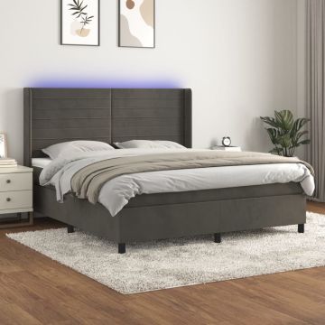vidaXL Lova su spyruoklėmis/čiužiniu/LED, pilka, 160x200cm, aksomas