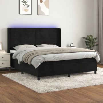 vidaXL Lova su spyruoklėmis/čiužiniu/LED, juoda, 180x200cm, aksomas