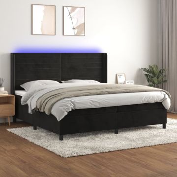 vidaXL Lova su spyruoklėmis/čiužiniu/LED, juoda, 200x200cm, aksomas