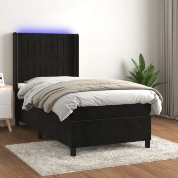 vidaXL Lova su spyruoklėmis/čiužiniu/LED, juoda, 80x200cm, aksomas