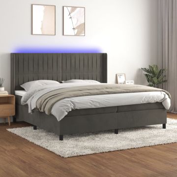 vidaXL Lova su spyruoklėmis/čiužiniu/LED, pilka, 200x200cm, aksomas