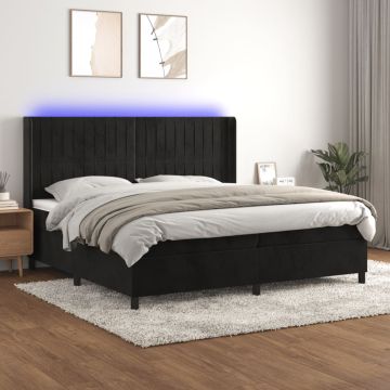 vidaXL Lova su spyruoklėmis/čiužiniu/LED, juoda, 200x200cm, aksomas