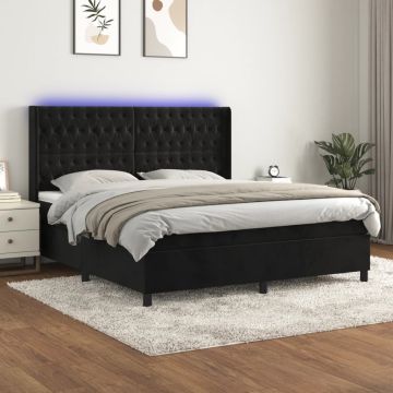 vidaXL Lova su spyruoklėmis/čiužiniu/LED, juoda, 160x200cm, aksomas