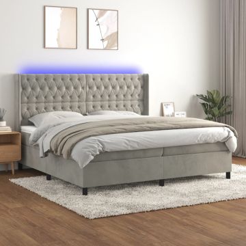 vidaXL Lova su spyruoklėmis/čiužiniu/LED, pilka, 200x200cm, aksomas