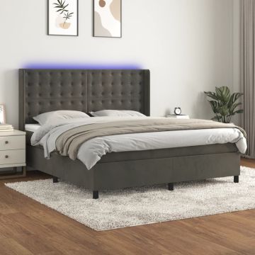 vidaXL Lova su spyruoklėmis/čiužiniu/LED, pilka, 180x200cm, aksomas