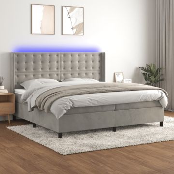 vidaXL Lova su spyruoklėmis/čiužiniu/LED, pilka, 200x200cm, aksomas