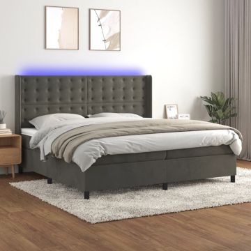 vidaXL Lova su spyruoklėmis/čiužiniu/LED, pilka, 200x200cm, aksomas