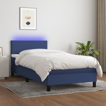 vidaXL Lova su spyruoklėmis/čiužiniu/LED, mėlyna, 80x200cm, audinys