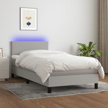 vidaXL Lova su spyruoklėmis/čiužiniu/LED, pilka, 90x190 cm, audinys