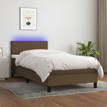 vidaXL Lova su spyruoklėmis/čiužiniu/LED, ruda, 90x200cm, audinys