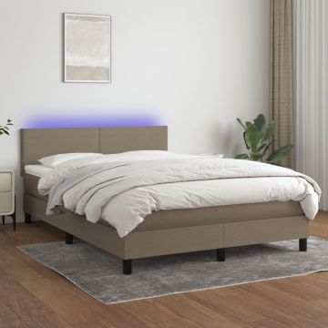 vidaXL Lova su spyruoklėmis/čiužiniu/LED, taupe, 140x190 cm, audinys