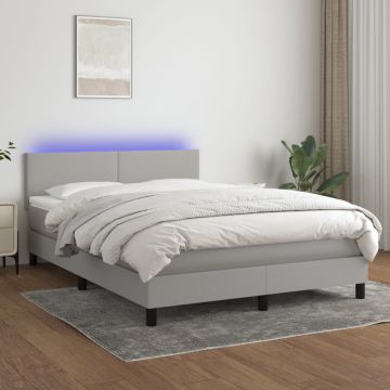 vidaXL Lova su spyruoklėmis/čiužiniu/LED, pilka, 140x200 cm, audinys