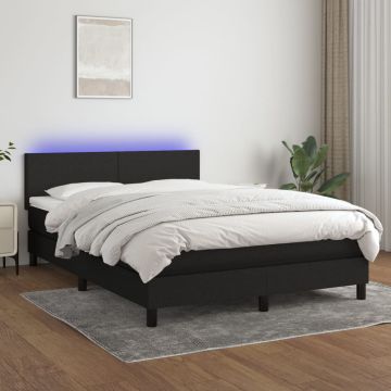 vidaXL Lova su spyruoklėmis/čiužiniu/LED, juoda, 140x200 cm, audinys