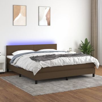 vidaXL Lova su spyruoklėmis/čiužiniu/LED, ruda, 160x200 cm, audinys